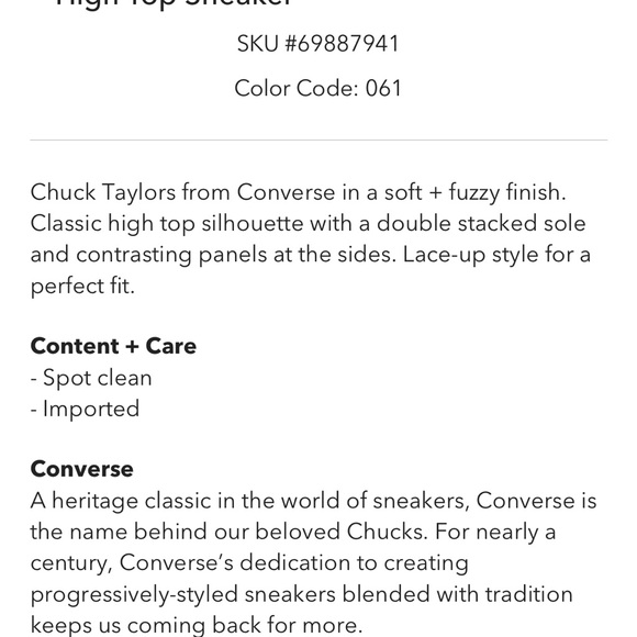 CONVERSE Chuck Taylor Fuzzy High Top Sneaker NWT - Picture 4 of 10